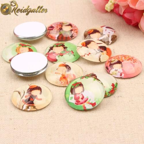 Reidgaller Mixed Kawaii Girl Photo Glass Round Cabochon 10mm 12mm 14mm 18mm 20mm 25mm diy earrings necklace findings