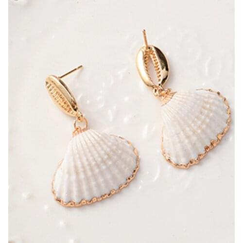 Boho Fashion Women Natural Shell Drop Earrings For Girl Summer Bikini Beach Jewelry Ivory Color Gold Handmade Simple Earrings