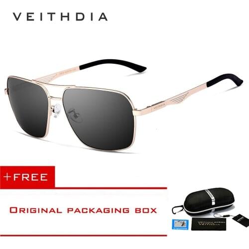 VEITHDIA New Stainless Steel HD Lens Polarized Mens Sunglasses Square Vintage Sun Glasses Male Eyewear Accessories For Men 2459