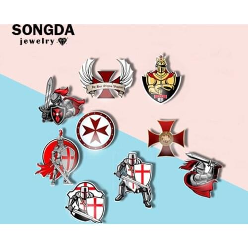 SONGDA Crusader Solomon Masonic Sign Brooch Knights Templar Cross Acrylic Pins Hat Bag Cloth Lapel Pin Mens Jewelry Teens Gifts