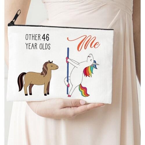 46 Year Olds Makeup Bag Woemn Horse Printed Canvas Storage Bag Funny Horse Cosmetic Bags for Bride Gift Animal Prints Purse