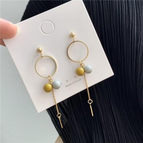 Super fairy fresh elegant tassel earrings fashion jewelry Korean temperament simple geometric circle earrings gift for women