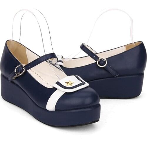 Lolita shoes round toe platform navy womens shoes Vintage Sweet Lolita Shoes Thick Middle Heel Anime girl Shoes Heavy-Bottomed