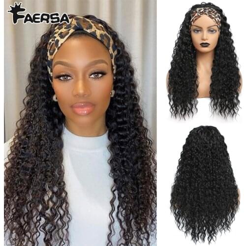 Water Wave Headband Wig Long Hair Synthetic Wigs For Black Women Natural Scarf Glueless Curly High Density Temperature Fibre Wig