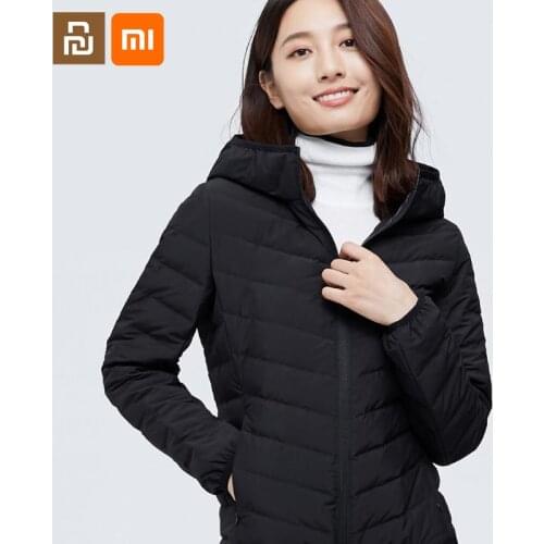 Youpin youpin lightweight short hooded down jacket slim straight-fill seamless womens down jacket 90% white duck down