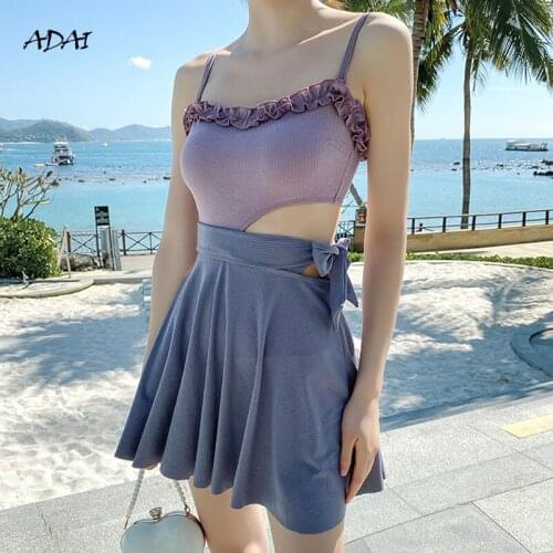 Womens Swimwear 2021 One-Piece Swimsuit Push Up With Skirt Ruffles Bikini Monokini Sexy Bodysuit Summer Bathing Suit Beachwear