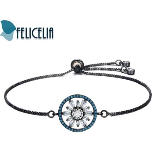 Felicelia Adjustable Women Bracelet Flower Design Dazzling Cubic Zirconia Rhinestone Bracelet Cz Wedding Engagement Jewelry