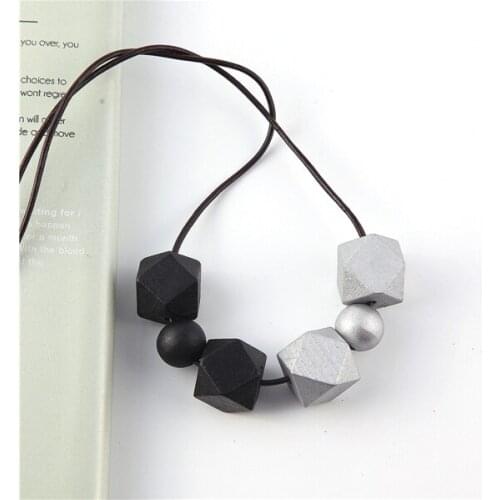 SANSHOOR Black Grey Fashion Chunky Wooden Beads Necklace Handmade Pastel Colors Wood Beads Necklace Women Jewelry 5pcs/lot