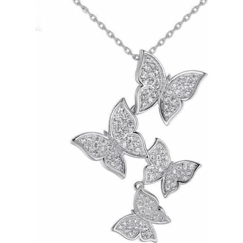 Ladies Necklace Butterfly Shape Silver Color Necklace Fashion Glamour Inlaid Zircon Necklace Popular Exquisite Girl Decoration
