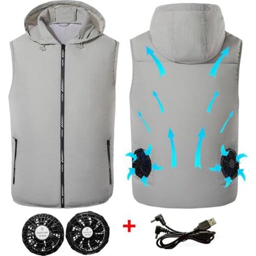 Men Summer Air Conditioning Clothing Fan Cooling Vest USB Charging Cooling sport man vest Outdoor Cooling summer hood vest