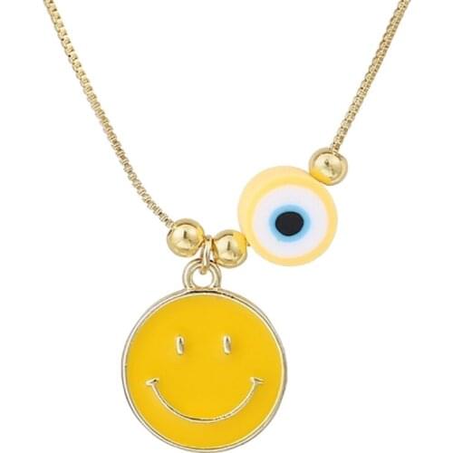 ZHINI Korean Fashion Cute Smiley Pendant Necklaces for Women Vintage Gold Color Clavicle Chain Choker Necklace Statement Jewelry