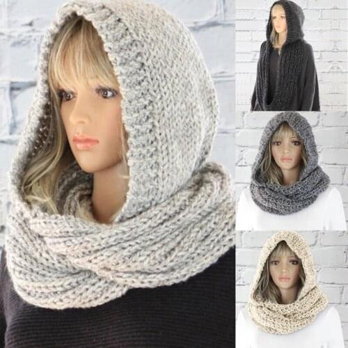 2020 Winter Scarf Ladies Fashion Knitted Warm Hat Ladies Scarf Set Cap Long Shawl Wrap Solid Color Earflap Hat Neck Windproof