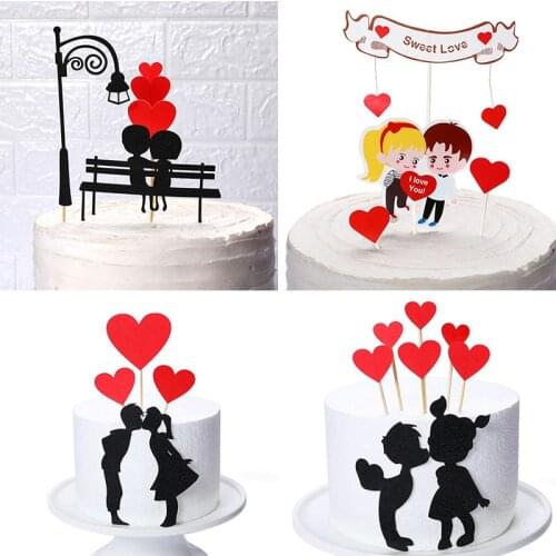 1Set Wedding Cupcake Topper Love Heart Sweet Lovers Cake Topper For Anniversary Valentines Day Wedding Party Cake Decorations