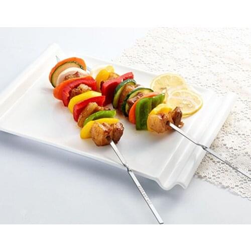 10pcs BBQ Skewers Stainless steel Barbecue Kebab Flat Barbecue Needle Stick Metal Outdoor Picnic BBQ Accessories 25/30/40/45cm