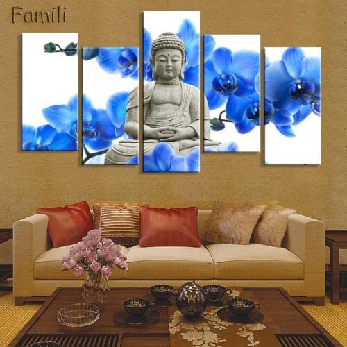5pcs Religion Retro Sacred Statue Buddha living room decoration Buddhism canvas painting wall Art hanging home decor unframed