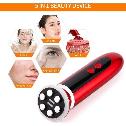 5 in 1 RF EMS LED Photon Therapy Face Beauty Machine Micro-Current Facial Lifting Device Skin Rejuvenation Cleansing Anti Acne