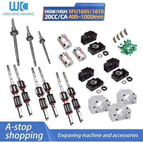6pcs Square Linear guide sets HGR20-400/700/1000mm 3pc Ballscrew SFU1605 - 400/700/1000mm BK/BF Coupling CNC parts