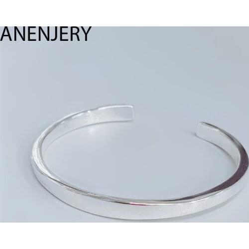 ANENJERY 925 Sterling Silver High Polish Smooth Charm Bangle Bracelet Temperament For Women Men Jewelry Gifts Wholesale S-B324