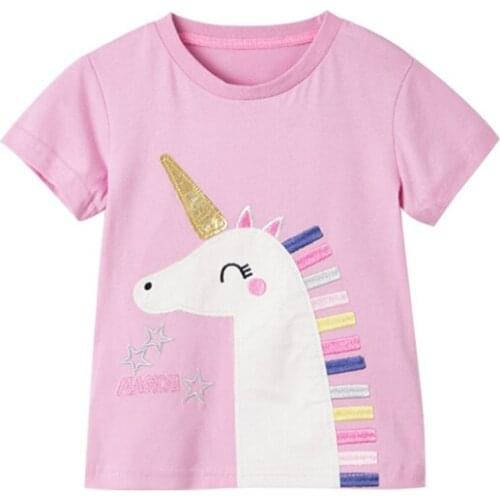 Bambino 2021 Summer Tee for Girls 2-7 Years Cartoon Animal T Shirt of Children Top Clothes of School Kids 100% Cotton Clothing