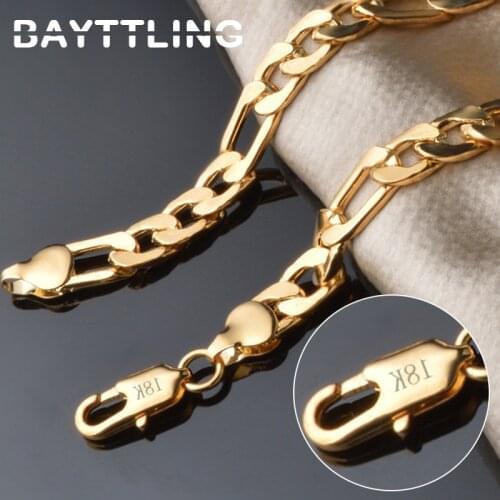 BAYTTLING 8 Inch 925 Sterling Silver 8MM Gold/Silver Full Side Figaro Chain Bracelet For Woman Man Fashion Wedding Jewelry Gift