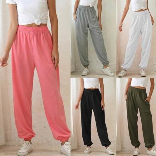 Casual Women Pants Solid Color Elastic High Waist Ankle Tie Thin Pants Sports Trousers Loose Casual Harem Plus Size Pants 2021