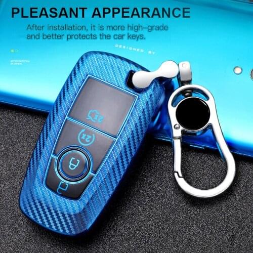 Carbon fiber Car Key Cover Case For Ford Fusion Mondeo Mustang Edge Expedition EXplorer 2018 Auto Shel Keychain