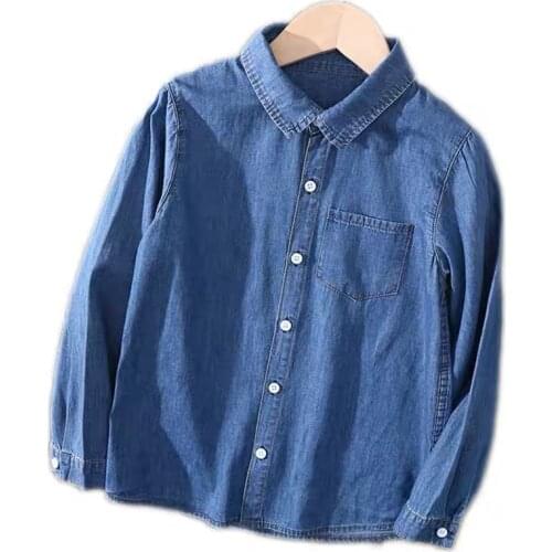 Kids blue color Denim shirts children causal long sleeve jeans shirts for boys girls autumn clothes costume for 3-8 years old
