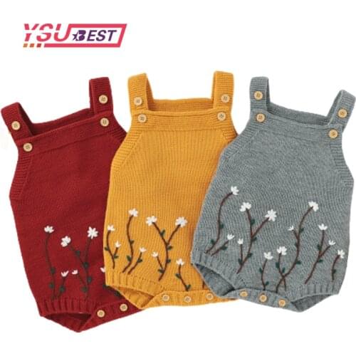 Baby Rompers Clothes Sleeveless Vintage Floral Knitted Newborn Embroidery Girls Jumpsuits Autumn Winter Infant Children Sweaters