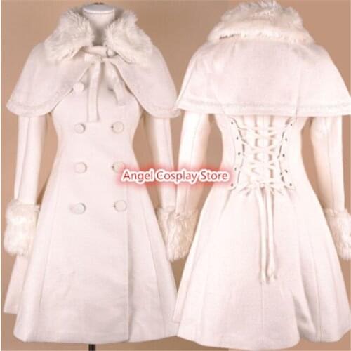 Gothic Lolita Cute Chritmas Handmade Party Fashion Dress Cosplay Costume Snow White Cshmere Coat S-XL