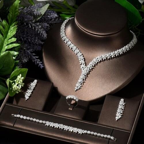 HIBRIDE Latest Fashion AAA Cubic Zirconia Bridal Jewelry Sets Flower Design Necklace Set Party Parure Bijoux Femme Mariage N-184