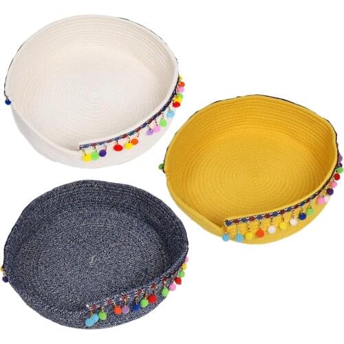 Hand Made Cotton Rope Round Woven Bed for Cat/Dog/Pet Sleeping & Playing for Summer Winter