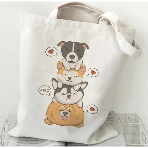 Kawaii Cute Animal Funny Dogs Casual Large Capacity Harajuku Vintage Ins Style Fashion Canvas Female Chic Shoulder Shopping Bags