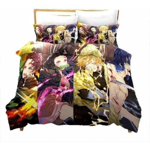 Bedding Set Anime Demon Slayer 3D Printed Duvet Covers Pillowcases Comforter Bedding Set Bedclothes 220x240 Bed Linen