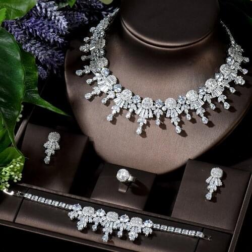 HIBRIDE Clear Big Round Geometric Design Necklace Earring Set Women Bridal Wedding Jewelry Accessories Dubai jewelry sets N-1509