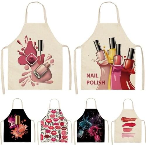Kitchen Aprons Flower Nail Polish Theme Unisex Dinner Family Party Cooking Bib Funny Pinafore Cleaning Apron For Manicure Store