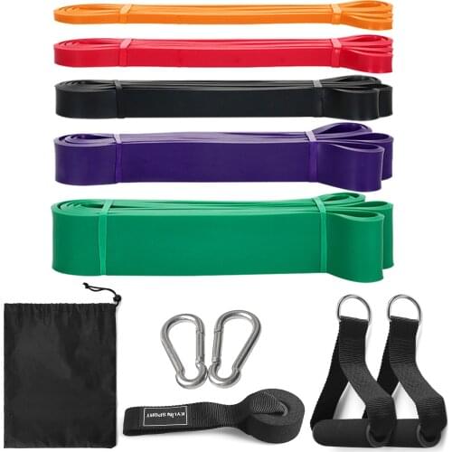KYLIN SPORT 5PCS Pull Up Assist Bands Set Resistance Loop Bands Powerlifting Exercise Stretch Bands with Door Anchor and Handles