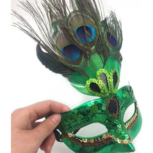 Wholesale Handmade Peacock Feather Mask Christmas Halloween Masquerade Half-face Birthday Party Mask