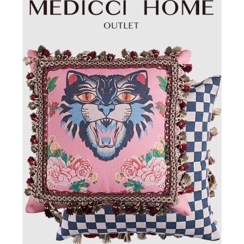Medicci Home 2021 GG Pillow Cover Retro Angry Cat Print Garland Of Flowers Velvet Sofa Cushion Case Luxury Coussin Ready To Ship