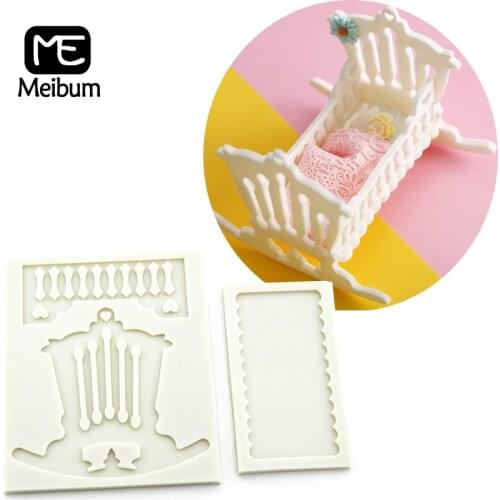 Meibum Baby Cradle Cake Fondant Mold Bed Silicone Molds Birthday Party Cot GumPaste Sugar Craft Decorating Mould Baking Tools