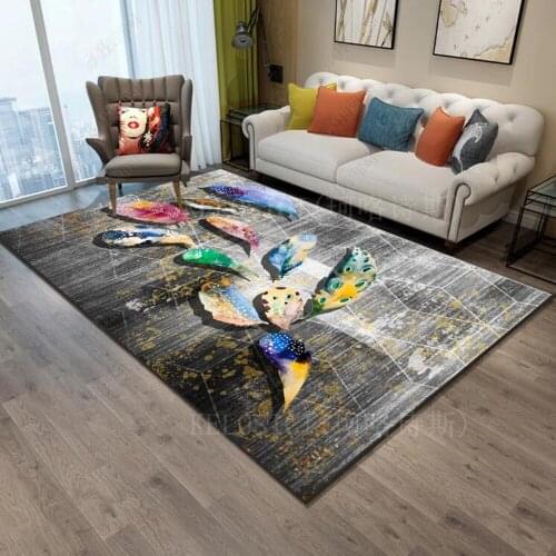 Nordic Retro Carpets For Living Room Bedroom Feather Geometric 3D Printing Rug Modern Home Floor Mats Kitchen Antiskid Area Rugs