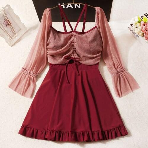 2021 New Women Long Sleeve One Piece Swimwear Padded Bathing Suit Swim Beach Dress Summer Sexy Swimsuit Swimming Beachwear Suits