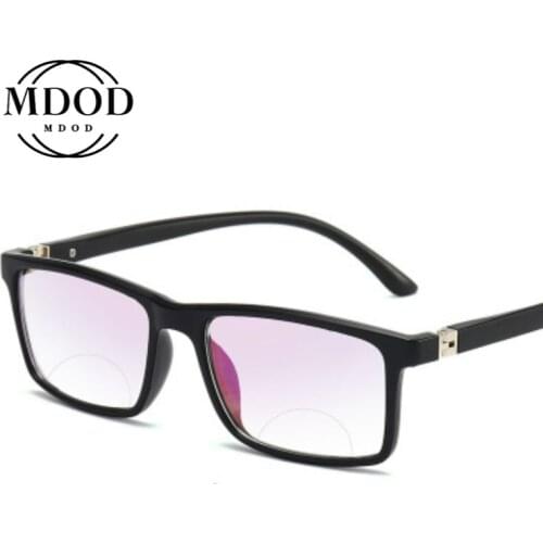 Men Women Bifocal Reading Glasses Square Full Frame Anti-blue Light Far Near Magnification Presbyopic Glasses +1.0 To +4.0