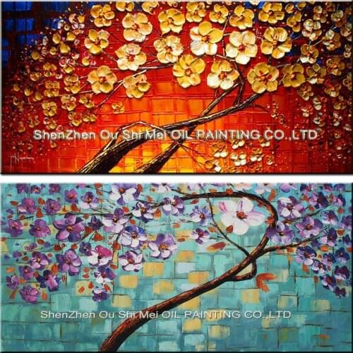 Unframed Panel Yellow Rich Tree Palette Knife Painting Home Decor Hand Painted Oil Painting For Living Room Wall Art Picture