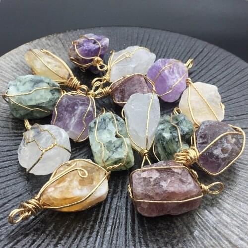 Natural Original Stone Crystal Irregular-shaped Metal Winding Pendant for Charms Women Jewelry Making DIY Necklace Accessories