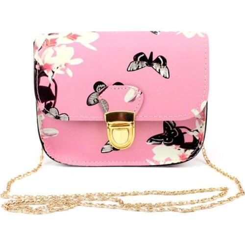 Women Hot Butterfly Flower Printing Chains Pu Leather Messenger Bag Girl Elegant Shoulder Bag Fashion Purse