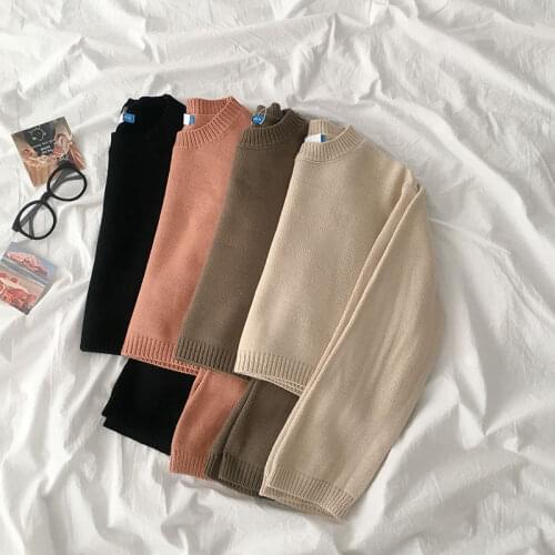 Casual Solid O-neck Knitted Sweater Pullover Women Autumn Winter 2021 Fashion Korean Loose Long Sleeved Crop Top Streetwear