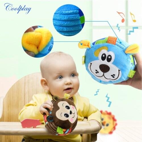 Colorful Cartoon Animal Childrens Ring Bell Ball Baby Cloth Musical Learning Toy for kid Hand Lovely Grasp Shaking Rattle Ball
