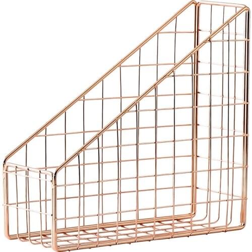 Rose Gold Electroplated Iron Book Holder Desktop Shelf File azine Book Stand Office Home Stationery Organizer Holder