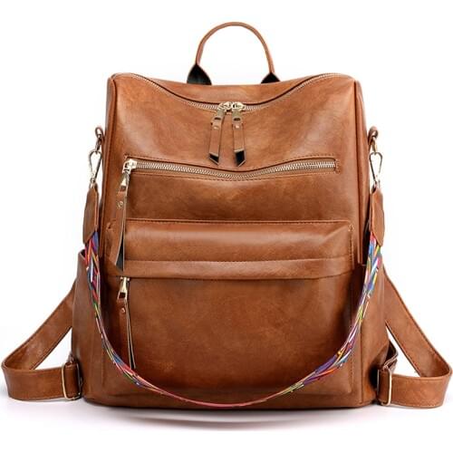 Retro Large Backpack Women PU Leather Rucksack Women Knapsack Travel Backpacks Shoulder School Bags Mochila Back Pack Sac a Dos