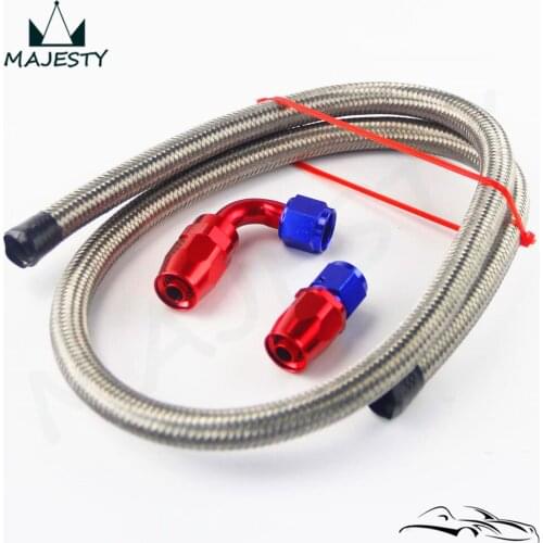 Silver AN8 8-AN STEEL/NYLON OIL/FUEL LINE HOSE 1M/3FT + STRAIGHT + 90 degree SWIVEL FITTING